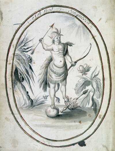 Indiaan van Canada met zijn boog en pijlen - frontispice van manuscript 