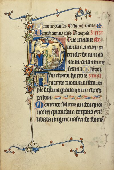 Beginletter D: De aankondiging aan de herders; initiaal V: Een man in gebed door Unknown artist