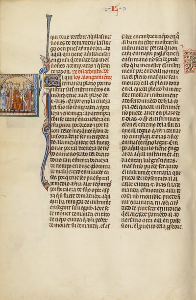 Initial E: Een advocaat met cliënten voor een rechter door Unknown artist