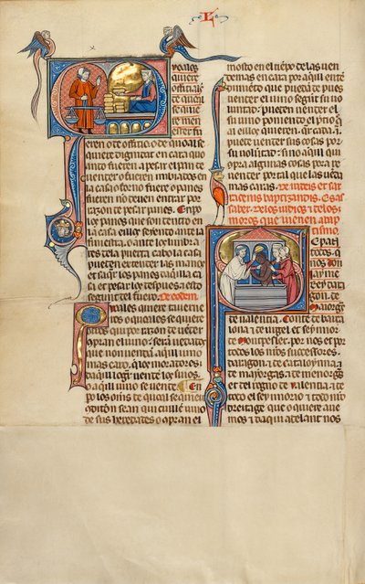 Initial Q: Een vrouw met broden voor een man met een weegschaal; Initial S: De doop van een moslim door Unknown artist