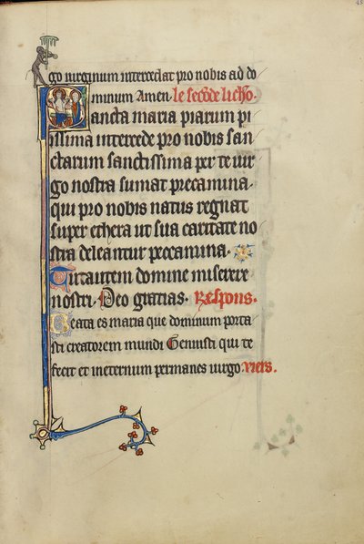 Beginletter S: De Maagd Maria en Christus toont zijn wonden door Unknown artist
