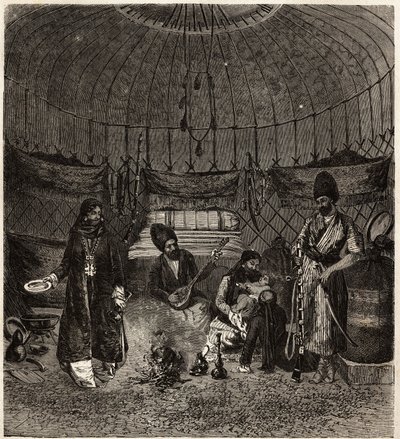 Binnen in een Turkse tent (Turkmena, Irak), thuis bij een familie door Unknown artist