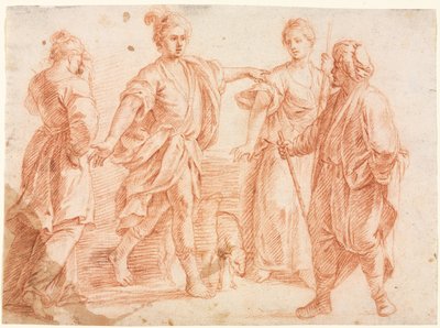 Jacob en Laban met Rachel en Leah (recto) door Unknown artist