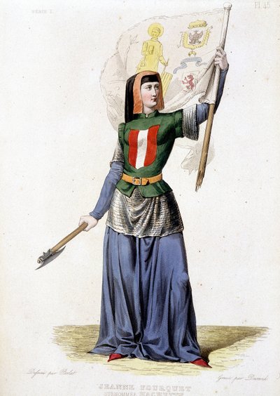 Jeanne Laisné, bekend als Jeanne Fourquet, bijgenaamd Jeanne Hachette Franse heldin (1456 tot?). gravure uit 1835 door Unknown artist