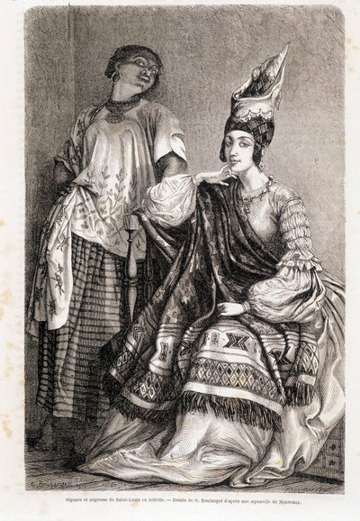 Dame en negerin van Saint Louis in toilet - in "Le Tour du Monde" door Unknown artist