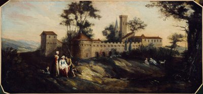 Landschap met versterkt kasteel door Unknown artist