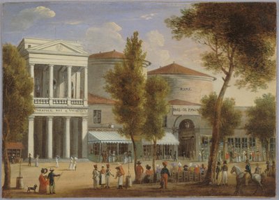 Het theater van de Variétés en de passage van de Panoramas, boulevard Montmartre, circa 1825 door Unknown artist
