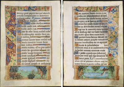Blad uit een Getijdenboek: Aap die Wilde Zwijnen Jaagt (recto) en Aap die Vist (verso) door Unknown artist