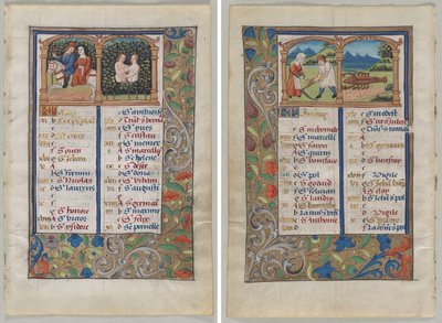 Blad uit een Getijdenboek: Kalenderpagina voor mei (recto) en kalenderpagina voor juni (verso) (2 van 3 uitgesneden bladen) door Unknown artist