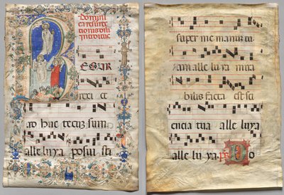 Blad uit een Graduale: Versierde Initiaal R: De Opstanding (recto) en Initiaal D (verso) door Unknown artist