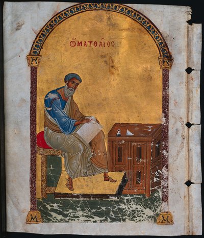 Blad uit een Lectionarium met Sint Matteüs door Unknown artist