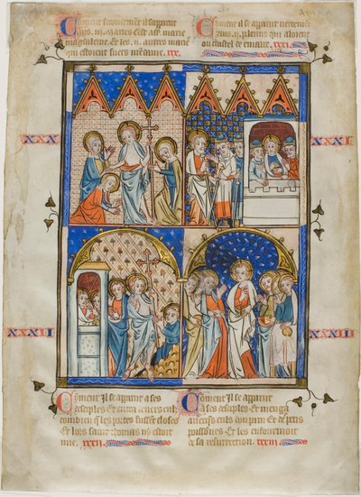 Blad uit een voorstellingencyclus: Christus verschijnt aan de drie Maria