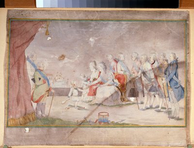 De keizerin Catharina II met haar familie en hovelingen door Unknown artist