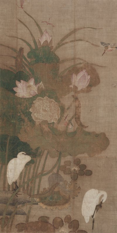 Lotussen, insecten en vogels door Unknown artist