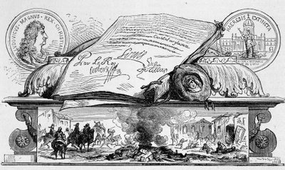 Lodewijk XIV ondertekent de herroeping van het Edict van Nantes door Unknown artist