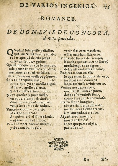 Luis de Góngora y Argote, "Romance a una partida" (prent) door Unknown artist