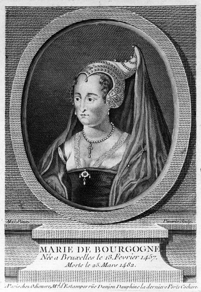 Marie van Bourgondië, dochter van Karel de Stoute en vrouw van Maximiliaan van Oostenrijk. Gravure uit de 19e eeuw. door Unknown artist