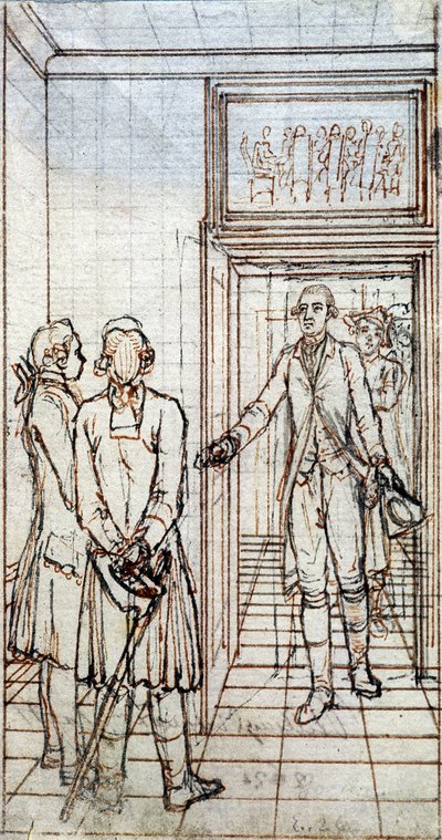 Ontmoeting van Goethe en Jung Stilling in Straatsburg. 19e eeuwse tekening door Unknown artist