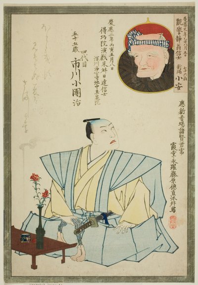 Herdenkingsportret van de acteur Ichikawa Kodanji IV en dichter Shinba Koyasu door Unknown artist