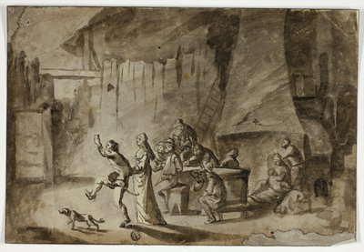 Mannen en vrouwen in de taverne door Unknown artist