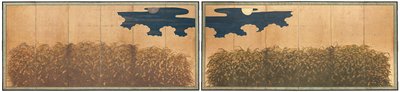 Gierstvelden onder zon en maan door Unknown artist