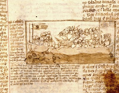 Zeeslag tussen Saracenen en Kruisvaarders in 1120 door Unknown artist