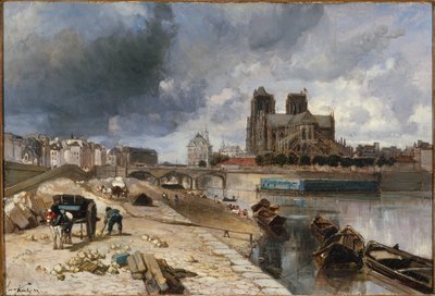 Notre-Dame gezien vanaf de Quai de la Tournelle door Unknown artist