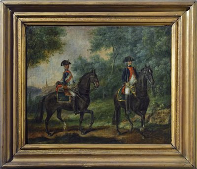 Officier en soldaat van het Mestre de Camps regiment in 1790, eind achttiende eeuw door Unknown artist