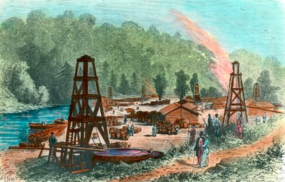 Oliebronnen bij Tarr Farm in Pennsylvania, VS door Unknown artist