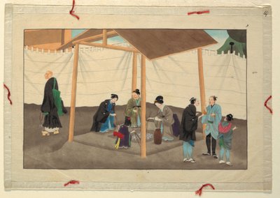 Een van zestien scènes van de dood en begrafenis van een man door Unknown artist