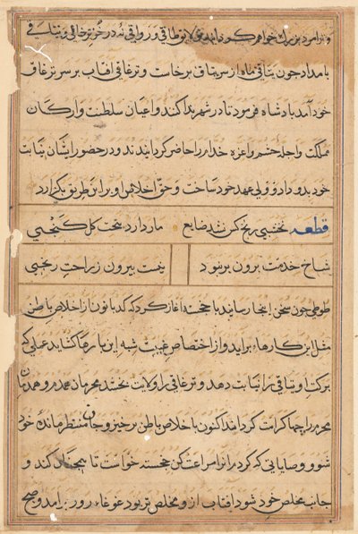 Pagina uit Verhalen van een Papegaai (Tuti-nama): tekstpagina door Unknown artist