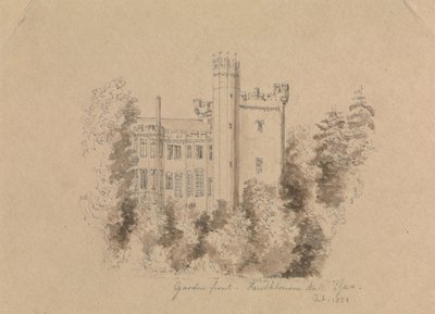 Deel van een kasteel omringd door bomen door Unknown artist