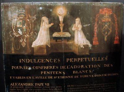 Eeuwige aflaat verleend door paus Alexander VII aan leden van de Confrerie des Penitents Blancs van de stad Saint Stephen rond 1668. Schilderij op hout. door Unknown artist