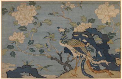 Feniks tussen rotsen en bloemen door Unknown artist