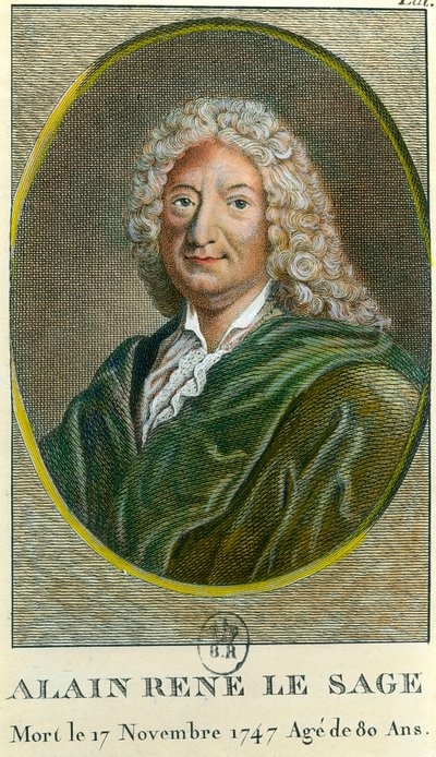 Portret van Alain Rene Lesage (Alain-Rene Le Sage) (1668-1747) Franse schrijver. Gravure van de 18e eeuw. Privécollectie door Unknown artist