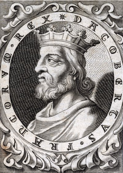 Portret van Dagobert I (? - 639), koning van de Franken, Dynastie van de Merovingen. Gravure van de 18e eeuw door Unknown artist