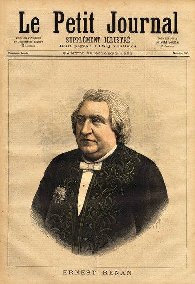 Portret van Ernest Renan (1823-1892), schrijver, filoloog, filosoof en historicus. Populaire auteur van 