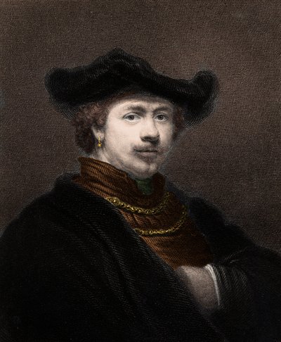 Portret van Harmenszoon van Rijn Rembrandt (1606-1669), Nederlandse schilder - gravure - 19e eeuw door Unknown artist