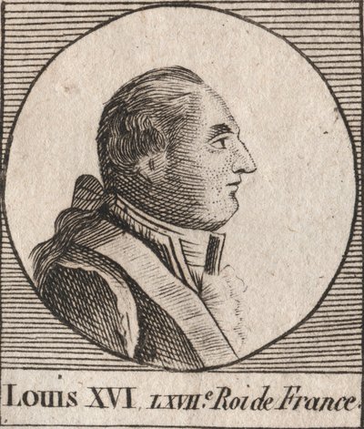 Portret van Lodewijk XVI (1754-1793), koning van Frankrijk van 1774 tot 1791, daarna koning van de Fransen van 1791 tot 1792 - gravure uit 