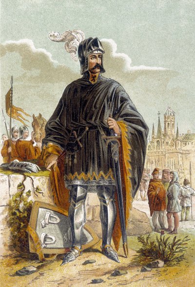 Portret van Philip van Artevelde (1340-1382), Vlaamse politicus en leider van de opstand van de wevers van Gent tegen Graaf Lodewijk II van Vlaanderen, bekend als Lodewijk de Male of Maele (1381). Hij werd verslagen en gedood in de Slag bij Rozebeke (1382) door Unknown artist
