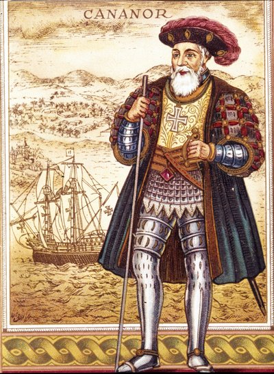 Portret van Vasco de Gama (chromolithografie) door Unknown artist