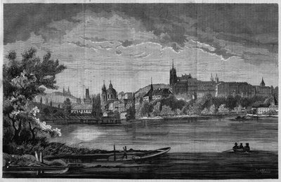 Praag, uitzicht op de kerkwijk van Sint-Nicolaas de Kleinseite en de kasteelwijk (Hradčany) die het koninklijk paleis, 3 kerken, een klooster en de Sint-Vituskathedraal omvat. In 