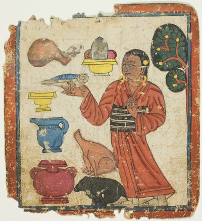 Presentatie van offergaven, uit een set inwijdingskaarten (Tsakali) door Unknown artist