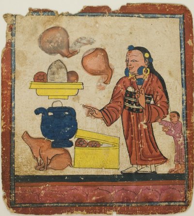 Presentatie van offergaven, uit een set inwijdingskaarten (Tsakali) door Unknown artist