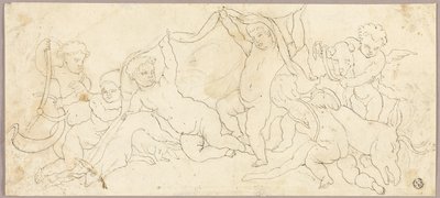 Putti aan het Spelen met Hert en Hond door Unknown artist