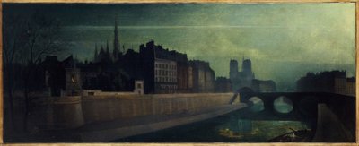 Quai des Orfèvres, Pont Saint-Michel, Notre-Dame, circa 1860; nachteffect, huidige 1e en 4e arrondissementen door Unknown artist