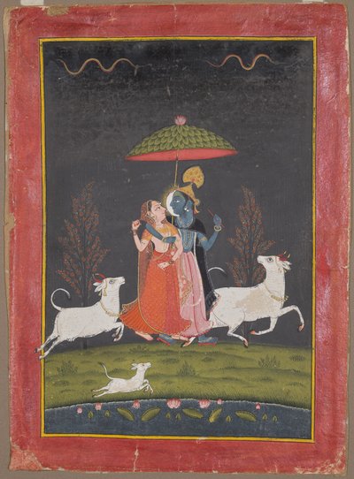 Radha en Krishna in de regen door Unknown artist