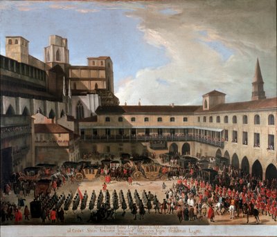 Ontvangst in Milaan van Venetiaanse ambassadeurs door keizer Karel VI in 1711 door Unknown artist