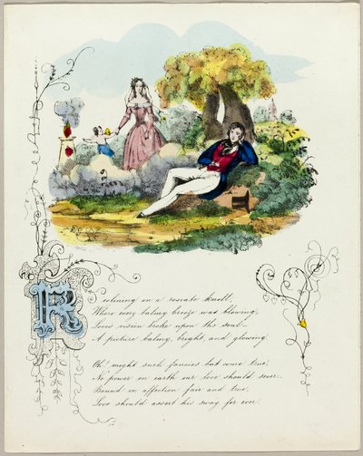Liggend op een rozenheuvel (valentijn) door Unknown artist