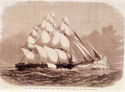 Regatta tussen de Ariel en Taeping clippers in 1866 door Unknown artist